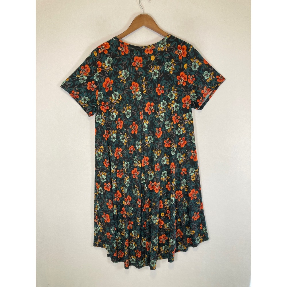 Floral Boho LuLaRoe Women XL Teal Orange Short Sleeve Pocket‎ Swing Dress - Picture 2 of 10